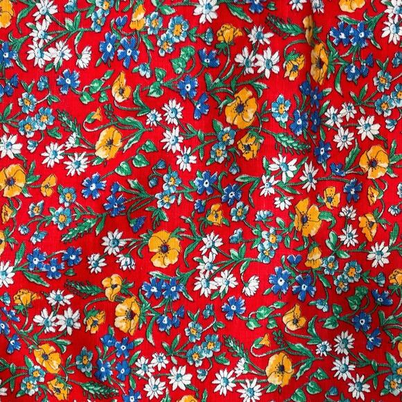 Vintage 80's Red Floral Shirred Cottagecore Dress / Sz XL Plus Handmade Prairie - Picture 8 of 8